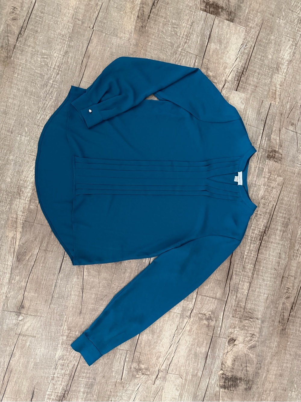 Calvin Klein Teal Pintuck Long-Sleeve Blouse